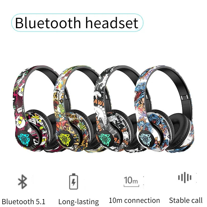 Nuevos Auriculares LED Estilo Graffiti con Bluetooth, Cableados e Inalámbricos de Doble Uso, Plegables, con Bajos Potentes, HIFI Estéreo, para Música y Deporte
