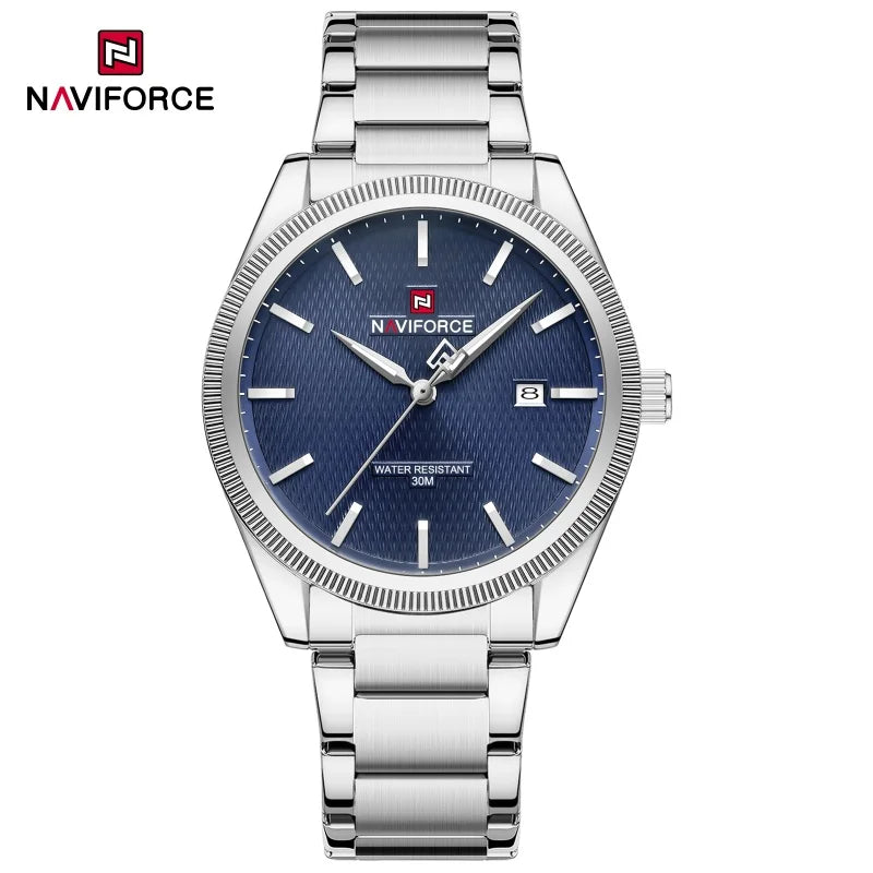 Reloj de cuarzo deportivo de lujo NAVIFORCE con calendario luminoso, reloj de pulsera para hombre de acero inoxidable resistente al agua 3ATM