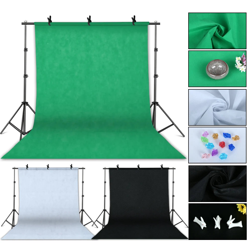 Kit de Iluminación para Estudio Fotográfico con Softbox, Marco de Fondo de 2.6x3M, 3 Telones de Fondo, Soporte de Trípode, Reflector y 4 Sombrillas