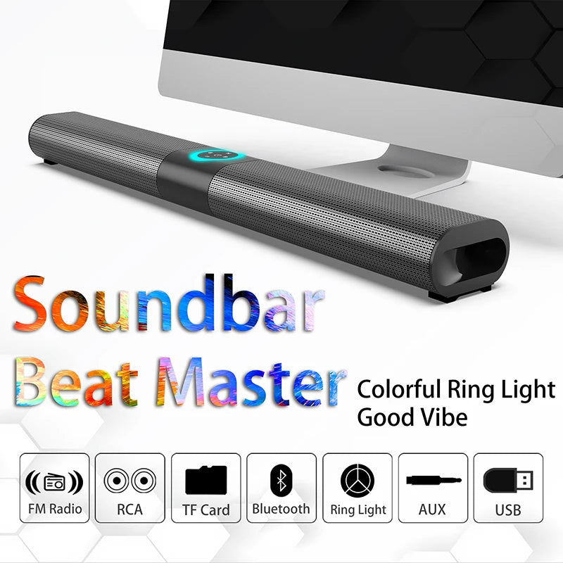 Barra de Sonido Inalámbrica con Subwoofer Bluetooth para TV, Radio FM, Música, Bocina Grande, Altavoz Bluetooth