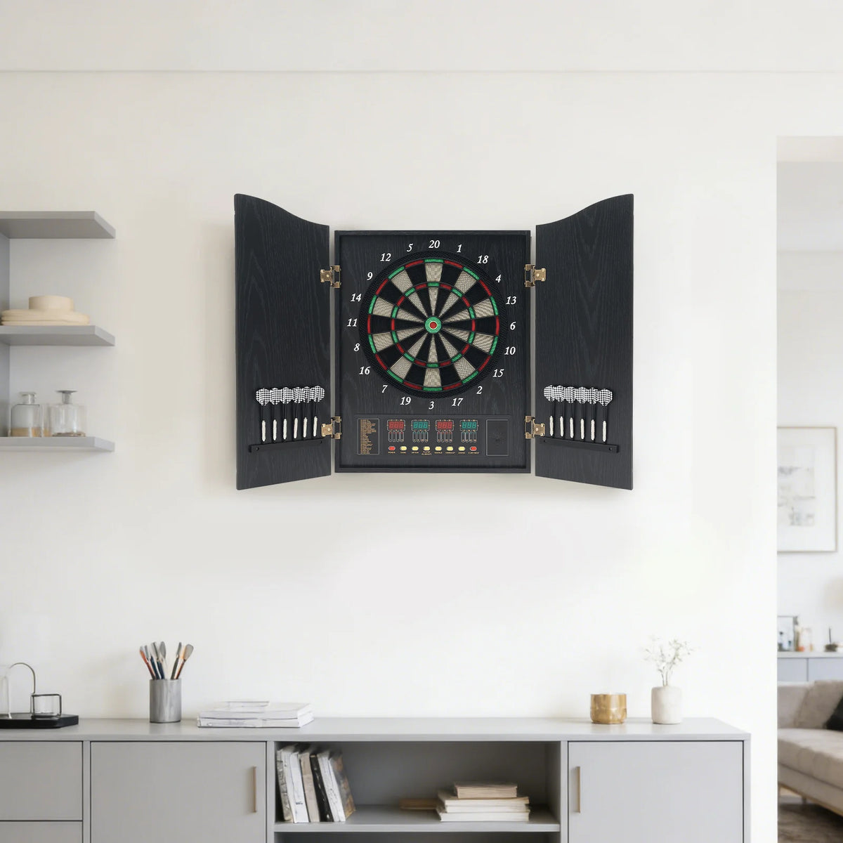 Wall-mounted Electronic Dart Machine LED Displays Electronic Dartboard Set with 12 Darts+88 Dart Heads for 16 Players 243 Games House Parties and Pubs