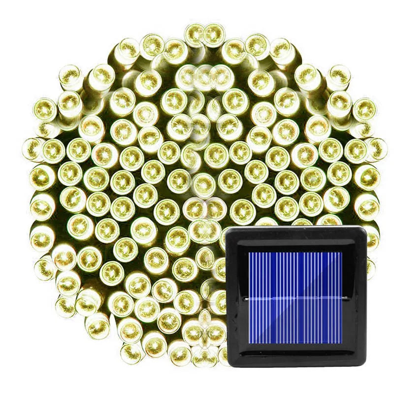 Guirnalda de luces LED de Navidad de 7m/12m/22m, luces de cadena solares para exteriores, 8 modos, decoración de jardín y bodas, resistente al agua