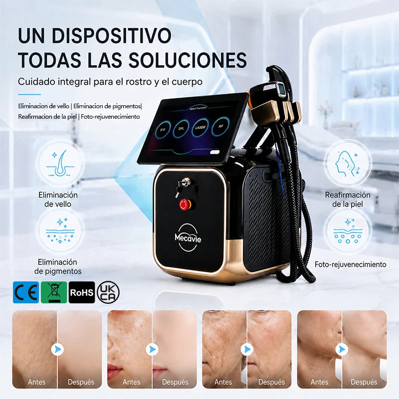 Máquina de Láser Pico Diodo IPL RF 4 en 1 Profesional Mejorada, Depilación Permanente, Rejuvenecimiento de la Piel, Tensado Facial
