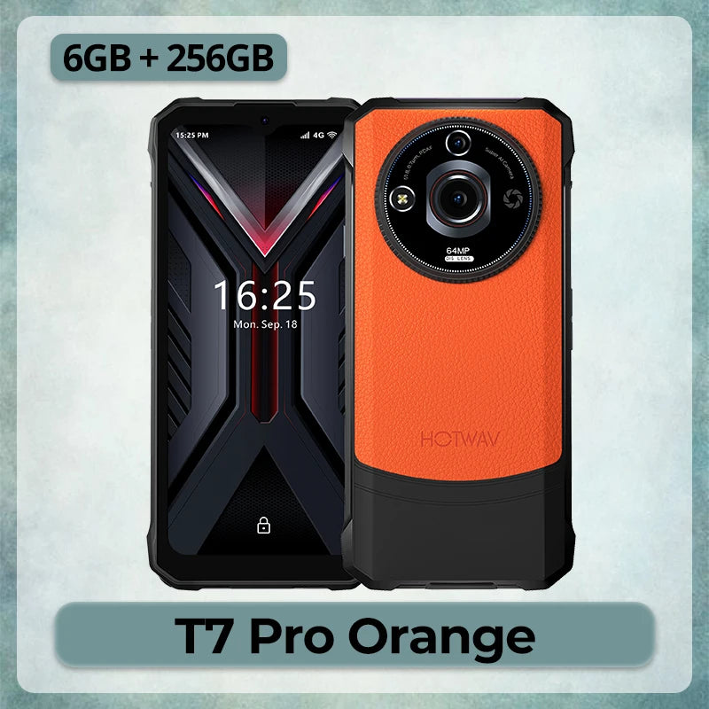 Smartphone resistente HOTWAV T7 Pro Octa-core, pantalla FHD+ 2K de 6,6'', 6 GB de RAM, 256 GB de ROM, cámara de 64 MP, modo súper noche, Android 13, batería de 6280 mAh, 4G dual, NFC, GPS, teléfono móvil ultradelgado