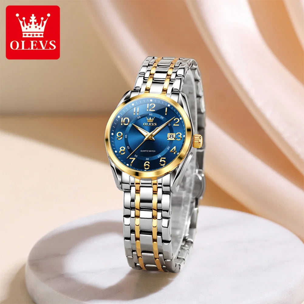 Relojes OLEVS para mujer, originales, con correa de acero, esfera digital clásica, calendario, resistente al agua, reloj de cuarzo, nuevo modelo 3666