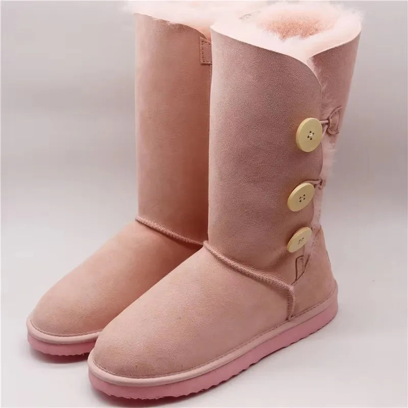 Nueva llegada botas de mujer 2025 botas de cuero clásicas botas de nieve de piel de oveja auténtica para mujer zapatos cálidos de invierno botas