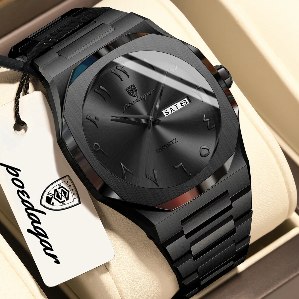 Reloj para hombre POEDAGAR original de cuarzo, resistente al agua, con fecha y día, estilo elegante, empresarial, de acero inoxidable