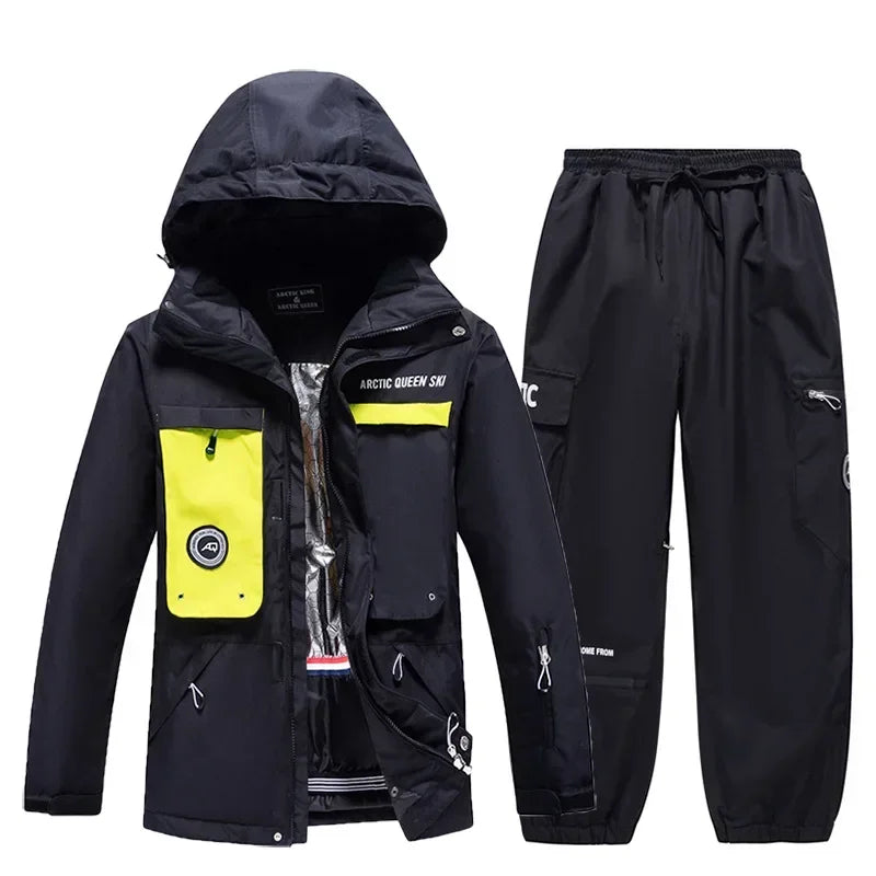 Conjuntos de Trajes de Nieve para Hombre y Mujer, Ropa de Snowboard, Ropa de Invierno para Exteriores, Sudadera con Capucha, Traje Impermeable, Chaqueta de Esquí + Pantalones