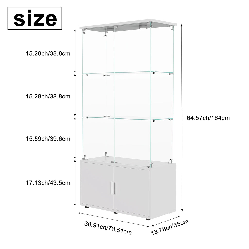Anajqaqia 78.5cm×35cm×164cm Vitrina de cristal de 3 niveles + 1 armario, mueble bar, vitrina moderna de cristal, con espacio de almacenamiento para objetos de colección, libros, vino, blanco