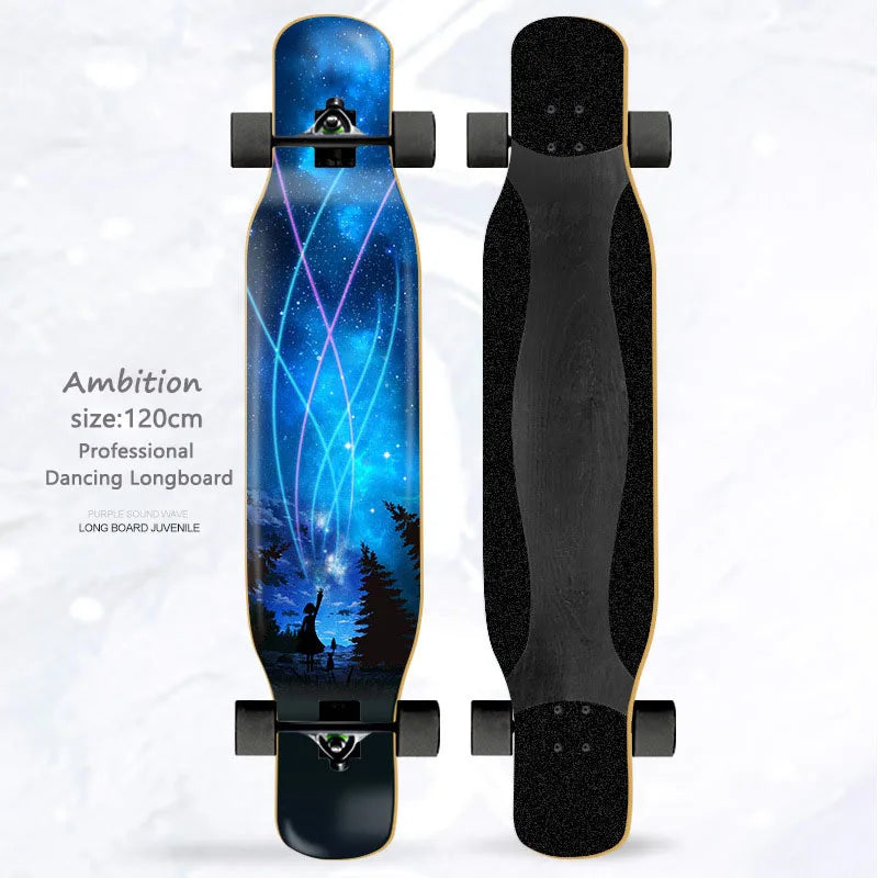 Patineta Completa para Mujer, Longboard de 110/120 cm, Tabla de Madera de Arce de 7 Capas, Ruedas de PU, para Principiantes, Freestyle, Baile Callejero