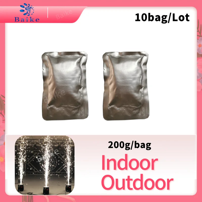 10 Bolsas de Polvo de Titanio de 200g para Máquina de Chispas Frías, Máquina de Chispas Frías DMX Remota de 750W 600W para Escenario, Conciertos, Navidad, Bodas, DJ, Fuegos Artificiales Fríos, Consumibles para Interiores