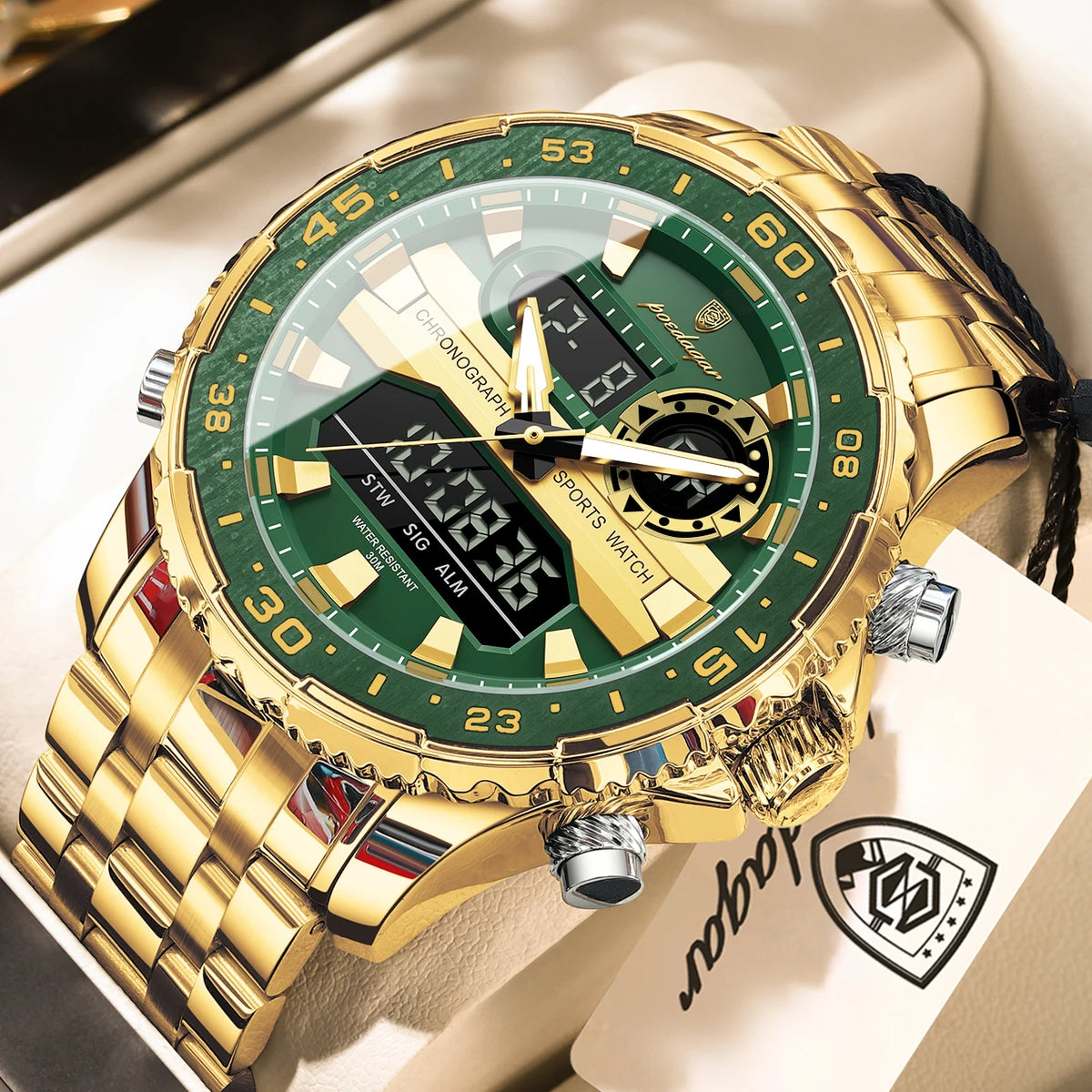 Reloj de cuarzo para hombre POEDAGAR, moda de lujo, con fecha y día de la semana, LED luminoso, estilo empresarial, doble hora, reloj digital militar para hombre