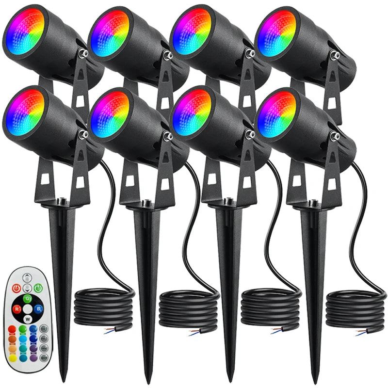 Luz de paisaje RGBW de 6W y 12V, foco LED de bajo voltaje para iluminación de exteriores, resistente al agua, con control remoto para jardín, camino y patio