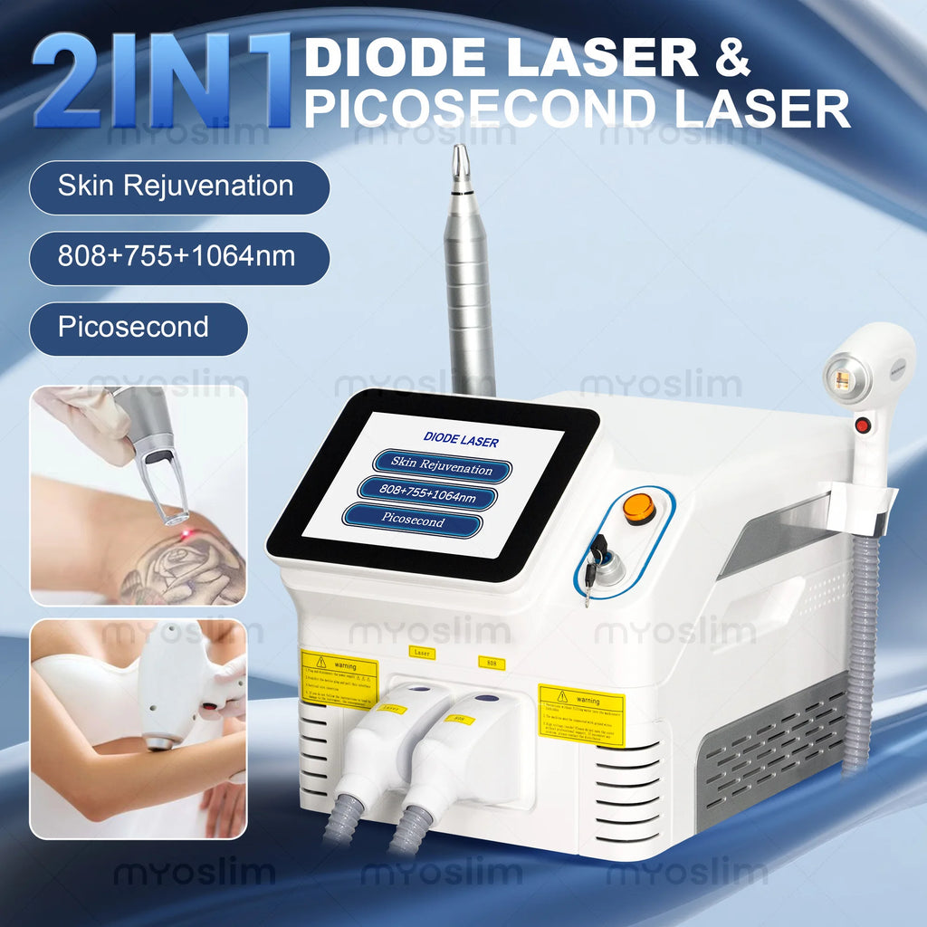 Máquina de Picosegundos de Diodo 2 en 1 - 808nm 755nm 1064nm para Depilación Permanente, Eliminación de Tatuajes y Rejuvenecimiento de la Piel