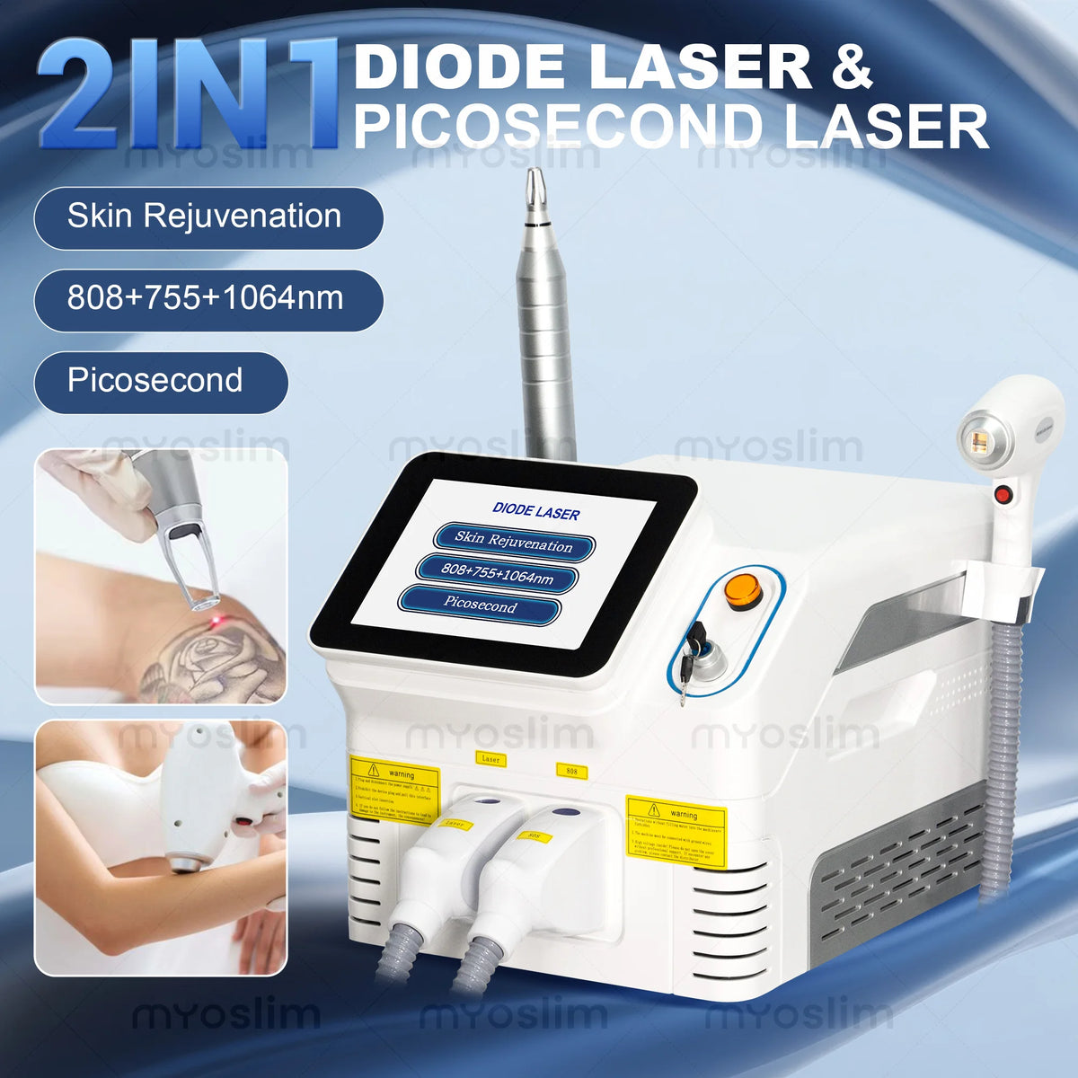 Máquina de Picosegundos de Diodo 2 en 1 - 808nm 755nm 1064nm para Depilación Permanente, Eliminación de Tatuajes y Rejuvenecimiento de la Piel