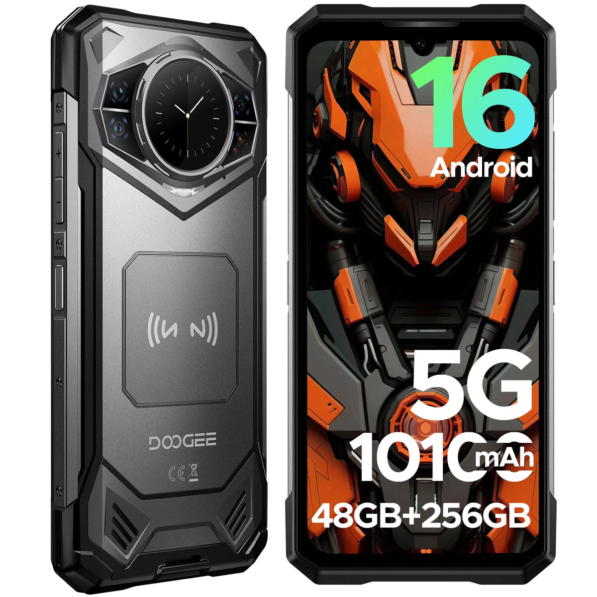DOOGEE S200E AI Rugged Phone Android 16 1.32" AMOLED Rear Display 10100mAh Battery Dimensity 7050 48GB RAM(8+40) 256GB ROM NFC Google Pay Supports VIP Edition with Bone Conduction Running Headphones