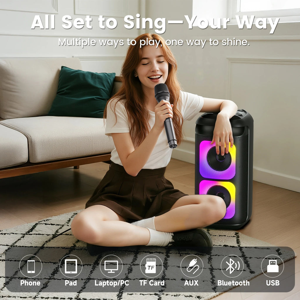 Altavoz Bluetooth Grande T37, Máquina de Karaoke con Dos Micrófonos, USB, Tarjeta TF, Grabación, TWS, Altavoz de Karaoke con Reverberación