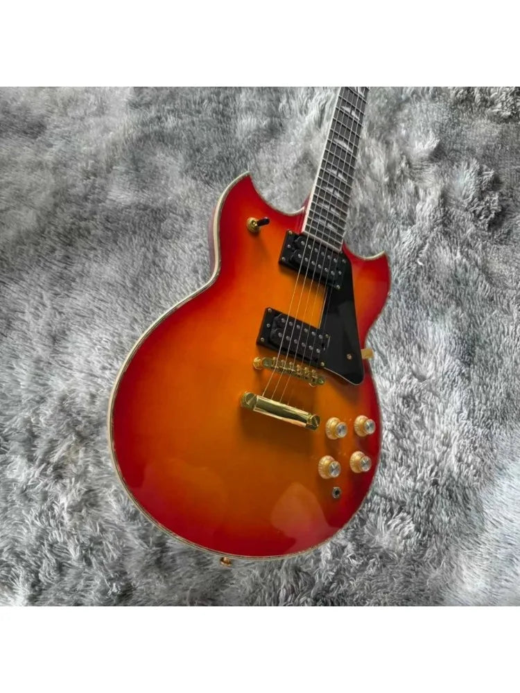 Guitarra eléctrica de 6 cuerdas, acabado Cherry Sunburst, ribete de abulón, herrajes dorados, pastillas HH, diapasón de palisandro.