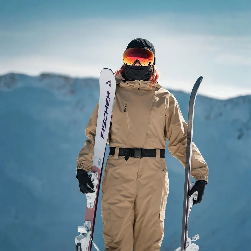 GSOU SNOW-trajes de esquí de una pieza para mujer, diseño asimétrico, monos aislados de invierno, trajes de Snowboard impermeables con cinturón
