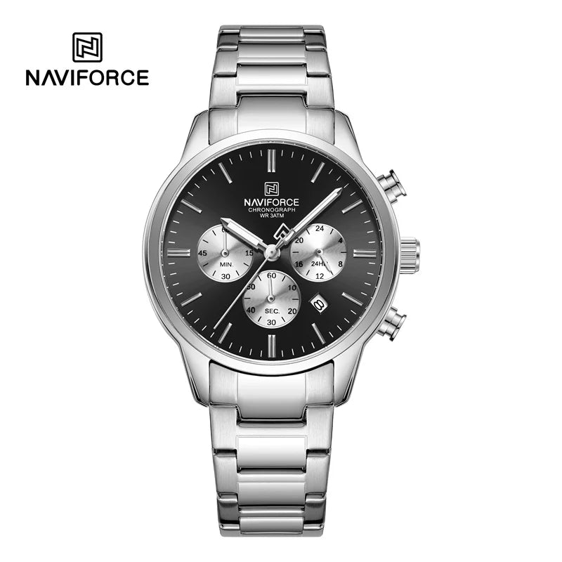 NAVIFORCE Men's Watch Quartz Calendar 3ATM Water Resistant Date Display Steel Band Fashionable Sports Luxury Wristwatch NF8076
