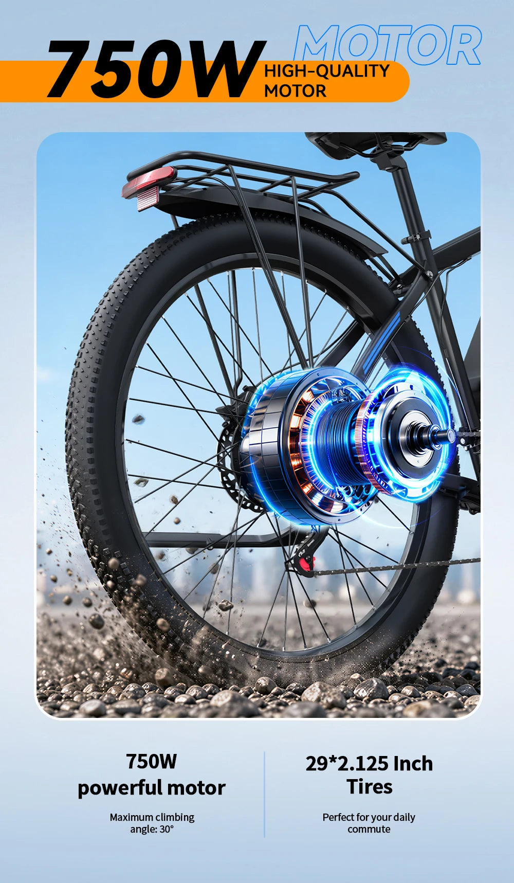 Bicicleta eléctrica DUOTTS C29-L con frenos hidráulicos, motor de 750W, batería de 48V15AH, cuadro de aleación de magnesio y aluminio, neumáticos de 29 pulgadas y 21 velocidades