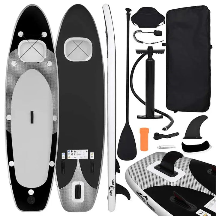 Set de tabla de paddle surf SUP inflable color negro 330 x 76 x 10 cm, equipo de remo de pie portátil de alta durabilidad, apto para recreación acuática en lagos, ríos y costas tranquilas