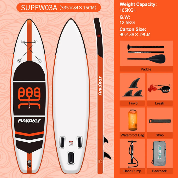 Tabla de Paddle Surf Inflable FunWater, Tabla SUP Antideslizante de 320–385 cm, Tabla de Paddle Surf Portátil Inflable para Surf, Turismo, Pesca, Yoga y Deportes Acuáticos