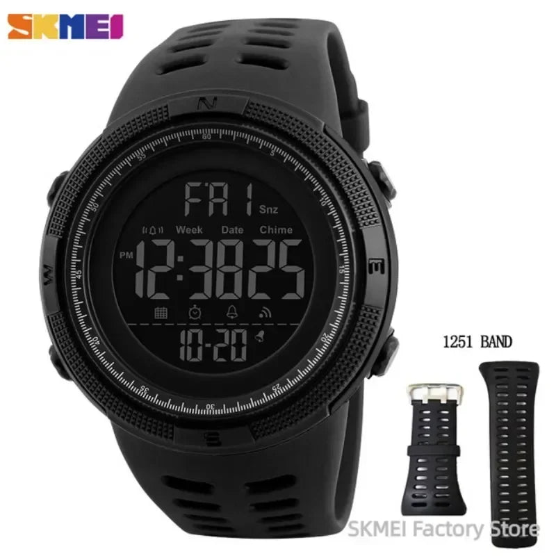 Reloj digital SKMEI 1251 para hombre, deportivo, resistente al agua, electrónico, con cronómetro, fecha, estilo militar, reloj de pulsera para hombre 1560