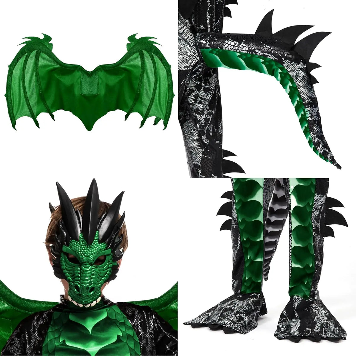 Disfraz de dragón para niños de Halloween de Sloosh Creations, juego de alas de dragón, cola y máscara para Halloween.