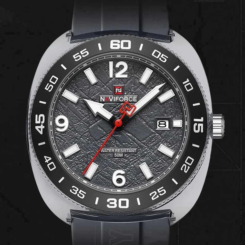 Nuevo reloj de moda para hombre NAVIFORCE con movimiento de cuarzo, pantalla con manecillas luminosas, resistencia al agua de 50 m y correa de silicona