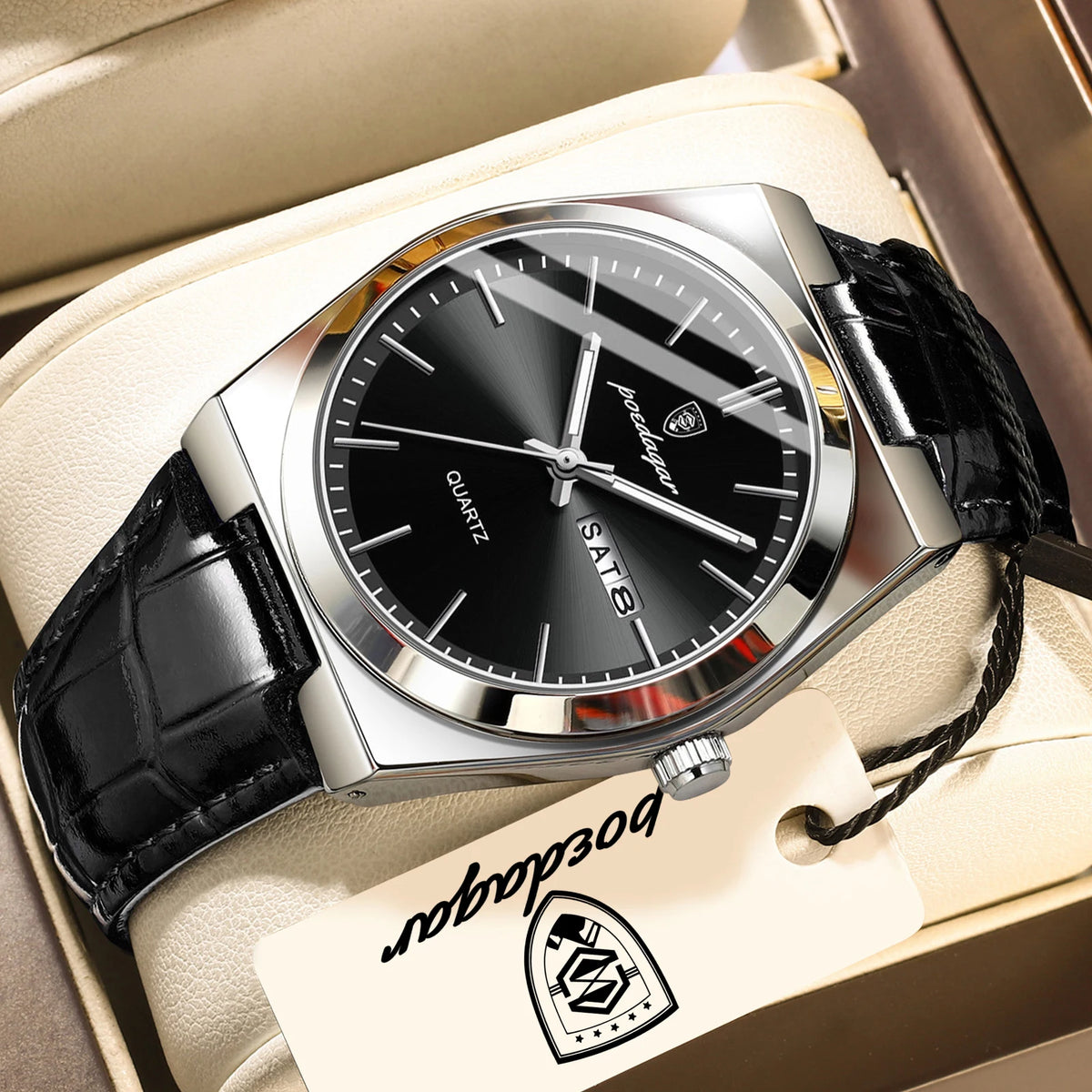 Reloj de pulsera para hombre POEDAGAR de cuarzo, moderno, casual, resistente al agua, luminoso, con fecha y día, de cuero, para negocios y actividades al aire libre