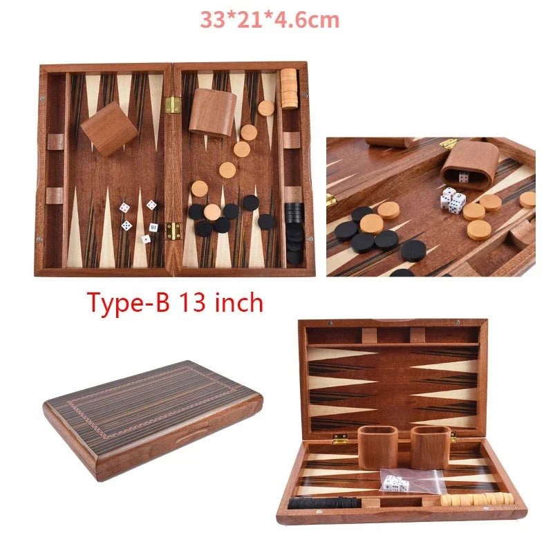 Juego de ajedrez y backgammon de lujo de madera de 11-17 pulgadas, tablero de backgammon grande plegable, ajedrez profesional hecho a mano, juego de mesa familiar, regalo