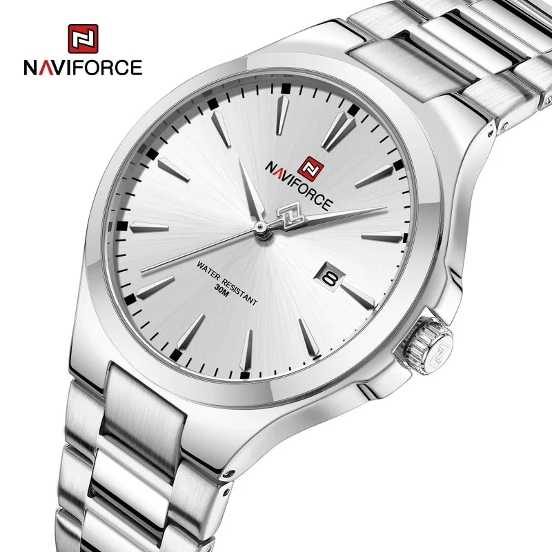 Relojes de hombre NAVIFORCE de diseño original, estilo casual, acero inoxidable, calendario simple, reloj de pulsera impermeable para hombre.