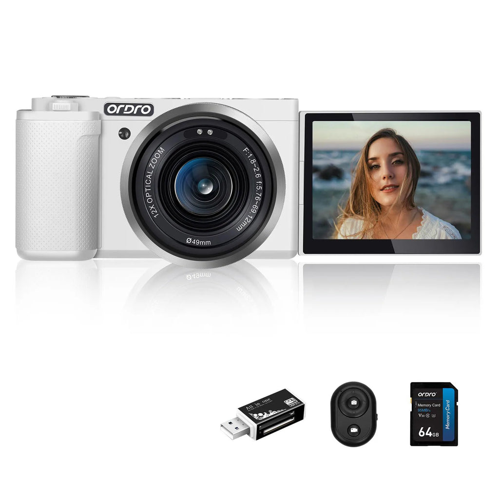 ORDRO G730 Cámara digital compacta Pantalla táctil 5K Cámara de Vlogging de visión nocturna IR Blanco Negro para fotografía