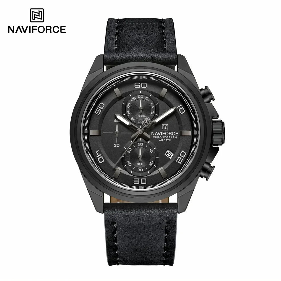 Reloj de pulsera para hombre NAVIFORCE, original, de negocios, de lujo, con correa de cuero, cronógrafo deportivo, resistente al agua 3ATM, de cuarzo