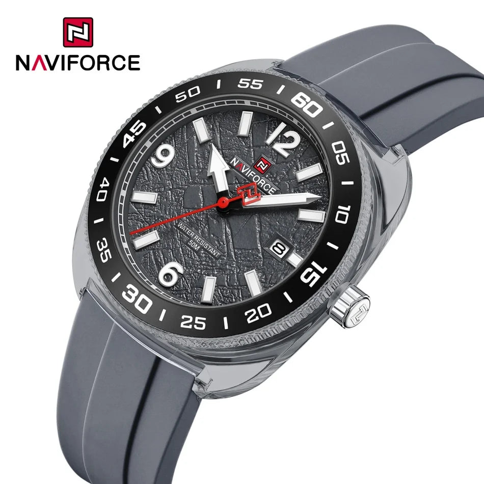 Nuevo reloj de moda para hombre NAVIFORCE con movimiento de cuarzo, pantalla con manecillas luminosas, resistencia al agua de 50 m y correa de silicona