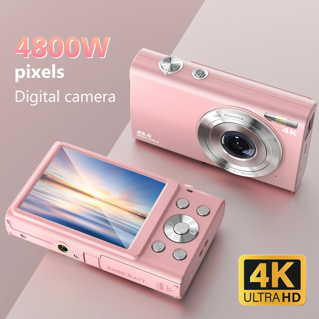 Cámara Digital 4K con Enfoque Automático, Cámara para Vlogging HD de 48MP con Pantalla Grande de 2.8 Pulgadas, Videocámara para Fotografía para Niños y Adultos