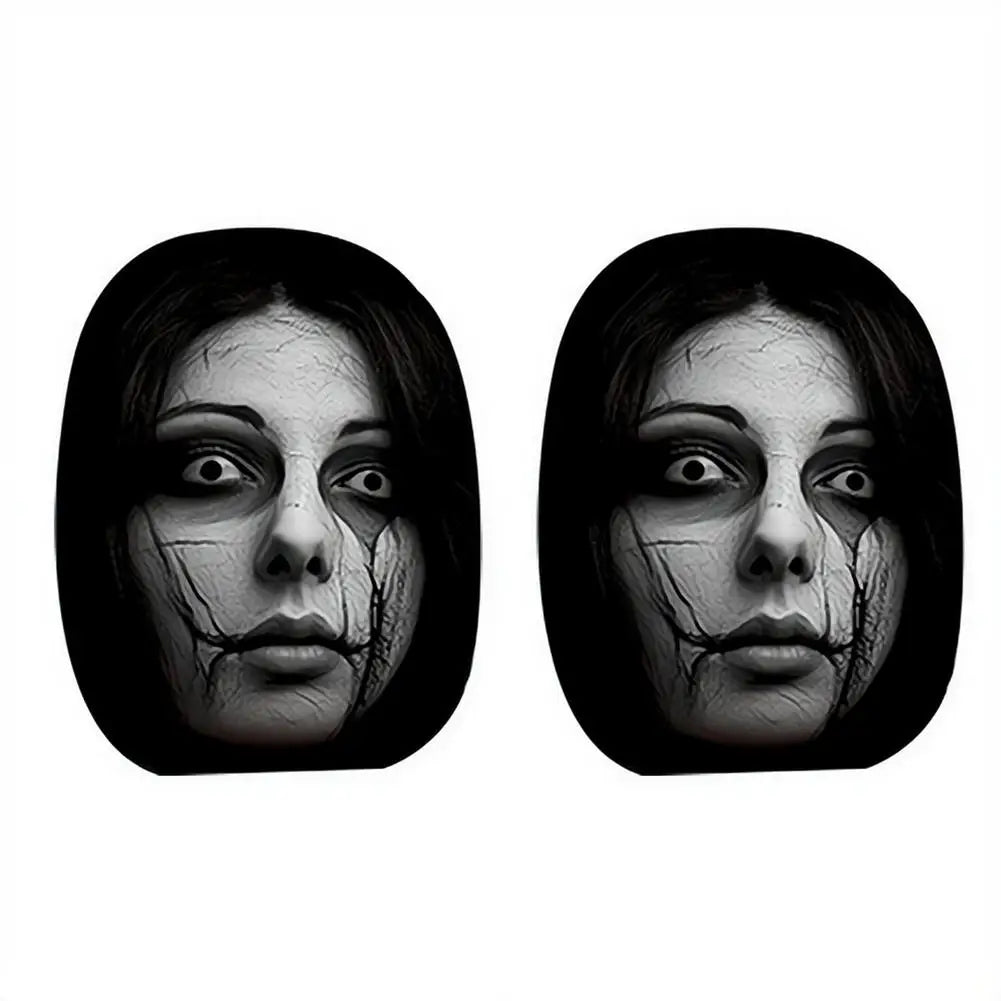 Fundas Elásticas Universales para Reposacabezas con Estampado de Retratos Misteriosos, 2/4 Piezas, Fundas para Reposacabezas de Coche con Caras Espeluznantes, Accesorios para Coche Estilo Halloween
