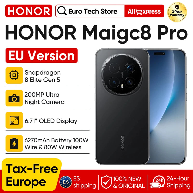 Smartphone Honor Magic 8 Pro 5G Versión EU, Snapdragon 8 Elite Gen 5, 200 MP, IA, 6270 mAh, 100 W, OLED 6.71'', NFC, eSIM, Honor