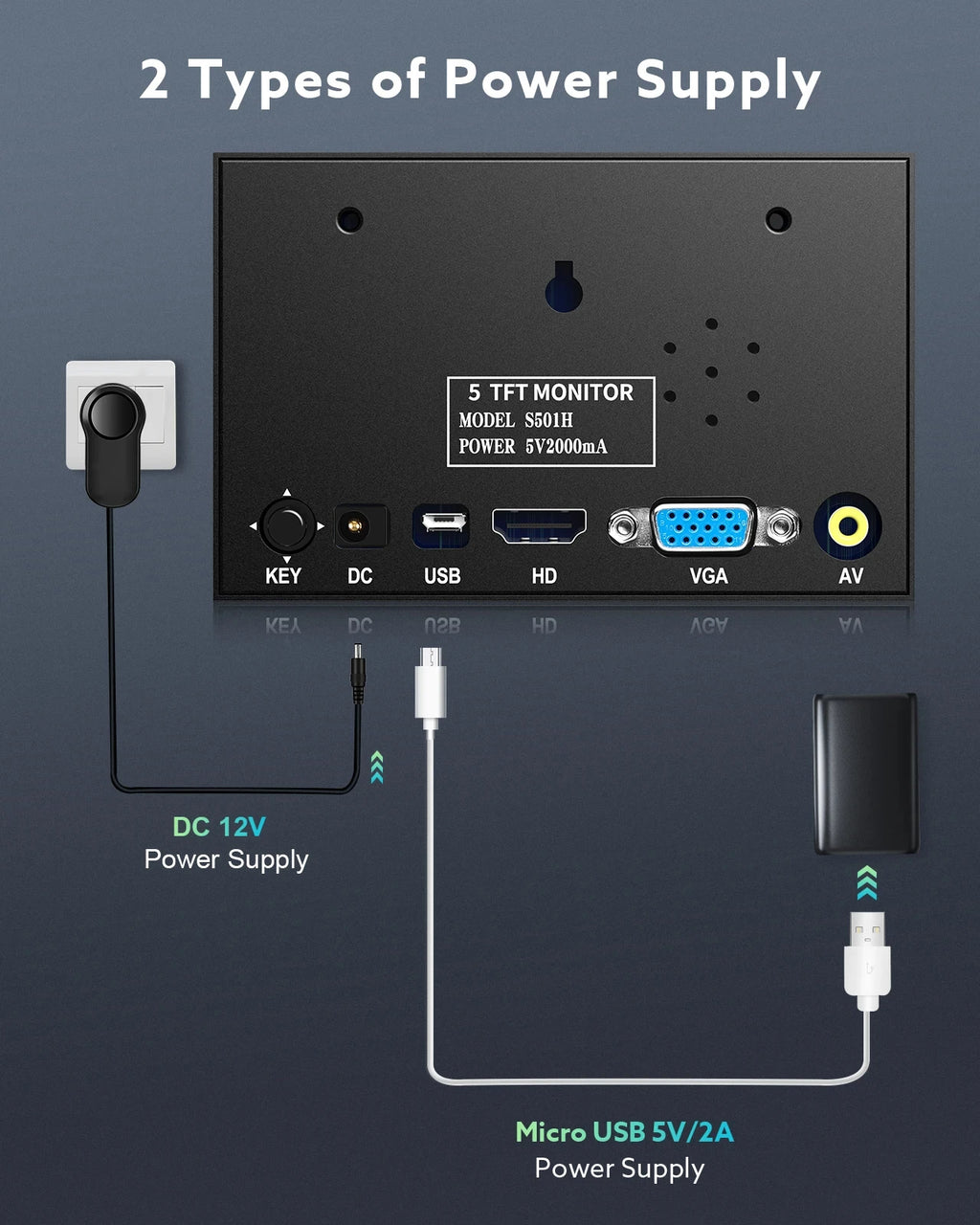 Monitor externo portátil Eyoyo con pantalla LCD mini de 5/7/8 pulgadas y panel TFT; pequeño monitor de vídeo para cámaras con orificio para tornillo de 1/4 y puertos HDMI, AV y VGA, para PC, DVD, DVR, CCD, DSLR