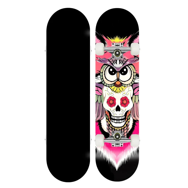 Patineta Profesional de Madera de Arce para Trucos de Doble Kick, Skateboarding Urbano, 80 cm, Ejes de Aluminio, Ruedas de PU Suaves, Patineta Completa