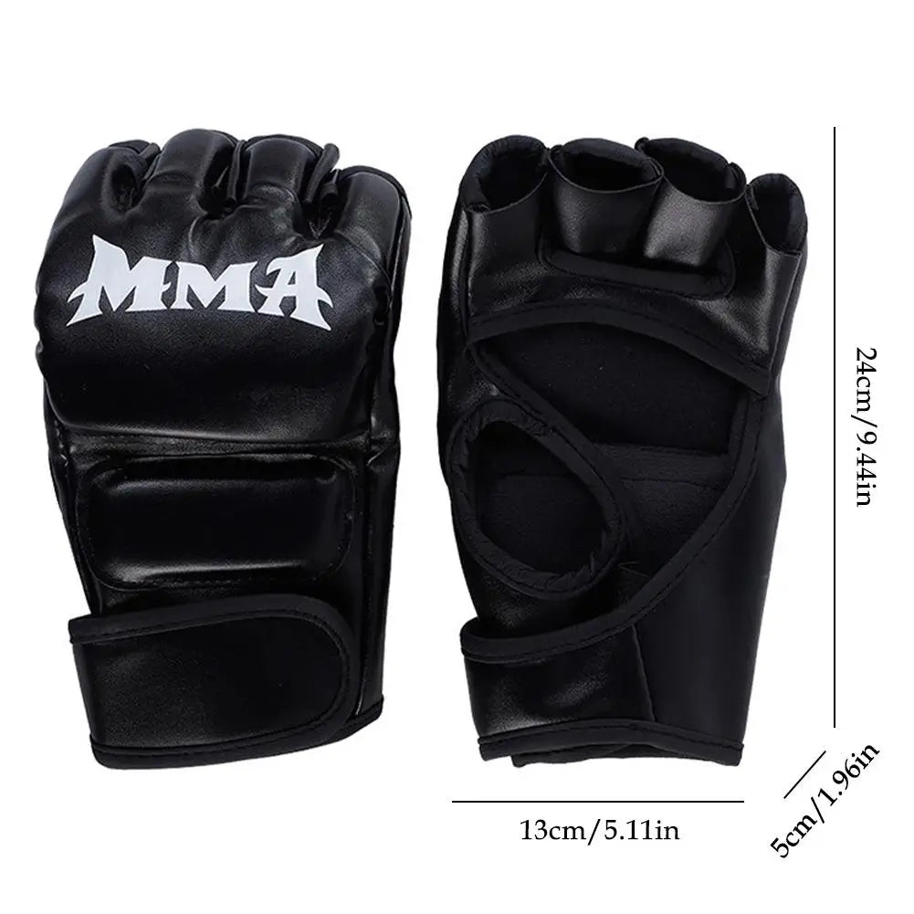 Guantes de entrenamiento de boxeo profesionales de medio dedo con cojín de cuero para adultos, para Sanda, boxeo, UFC, entrenamiento con saco de arena y protección de nudillos.