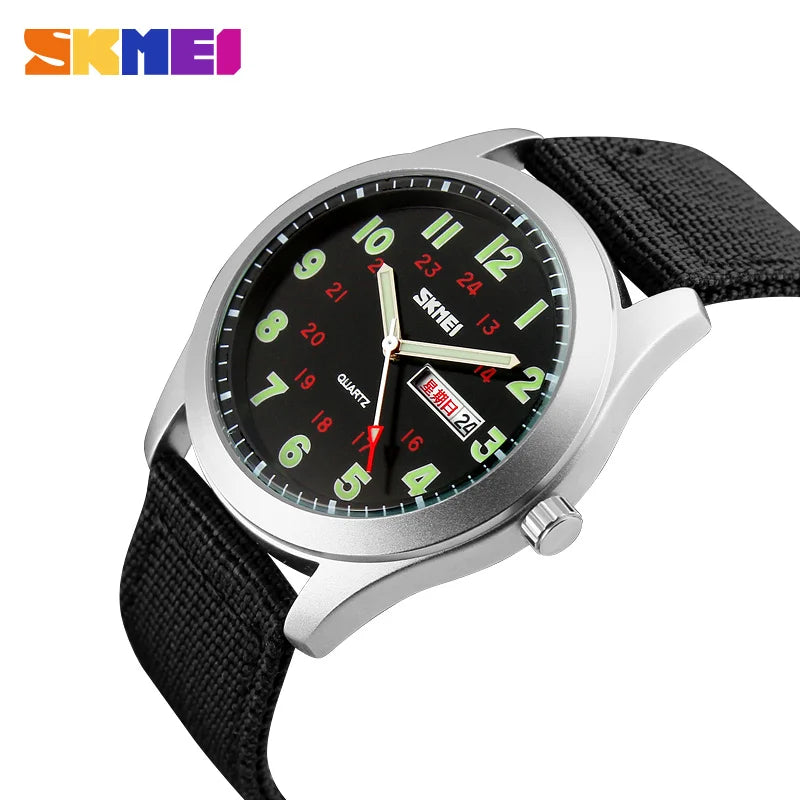 SKMEI 9112 Reloj de cuarzo deportivo para hombre, manecillas luminosas, resistente al agua, con calendario, reloj de pulsera de lujo para hombre