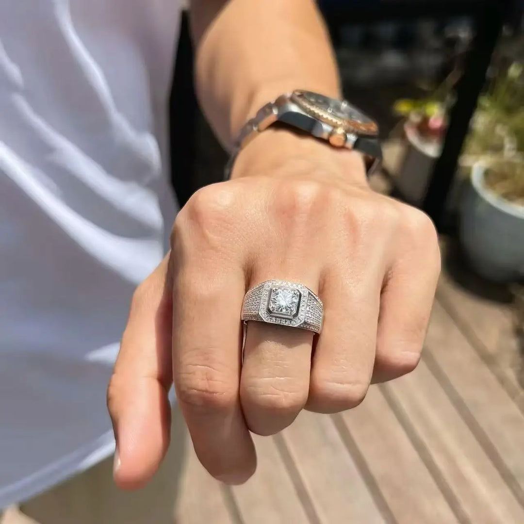Anillo de Diamante Cultivado en Laboratorio con Corte Redondo, Certificado IGI, 0.50ct, D VS1, Oro Sólido de 18K, Anillo de Compromiso y Boda de Lujo para Hombre, Regalo para Él