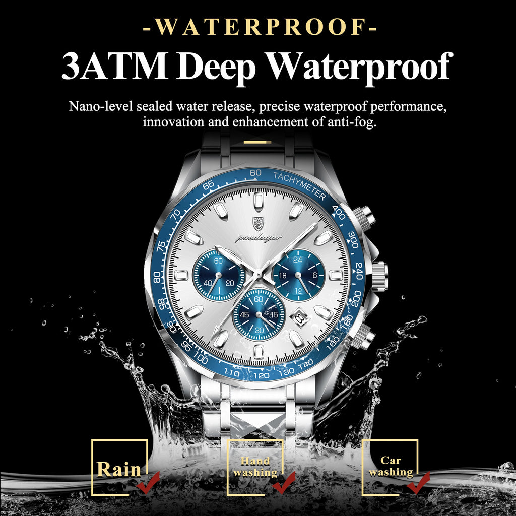 Reloj de lujo para hombre POEDAGAR, resistente al agua, luminoso, de acero inoxidable, cronógrafo, con fecha, reloj de cuarzo de negocios para hombre