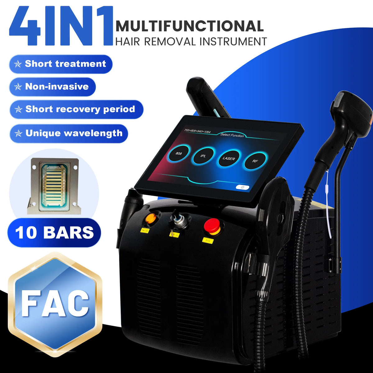 Nueva Máquina 4 en 1 de Depilación y Eliminación de Tatuajes con Diodo Pico 808, Peeling de Carbono, RF, IPL, Nd Yag Picosecond Opt