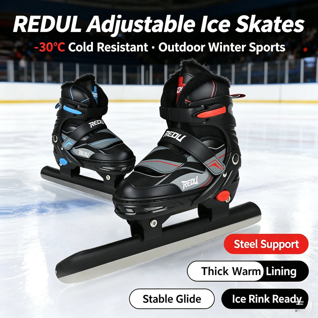 Patines de Hielo Ajustables para Niños, Forrados de Forro Polar, Cuchillas de Acero al Carbono Reforzadas, Botas de Patinaje sobre Hielo para Niños Principiantes