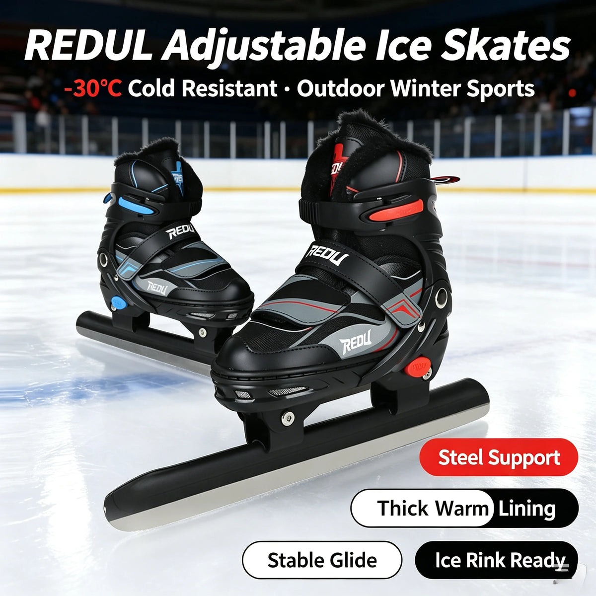 Patines de Hielo Ajustables para Niños, Forrados de Forro Polar, Cuchillas de Acero al Carbono Reforzadas, Botas de Patinaje sobre Hielo para Niños Principiantes