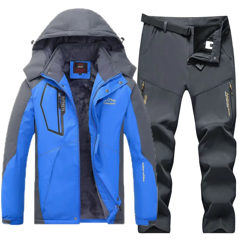 Traje de esquí de lana gruesa y cálida para hombre, impermeable, a prueba de viento, conjunto de chaqueta y pantalones para snowboard, traje de esquí para nieve de invierno al aire libre