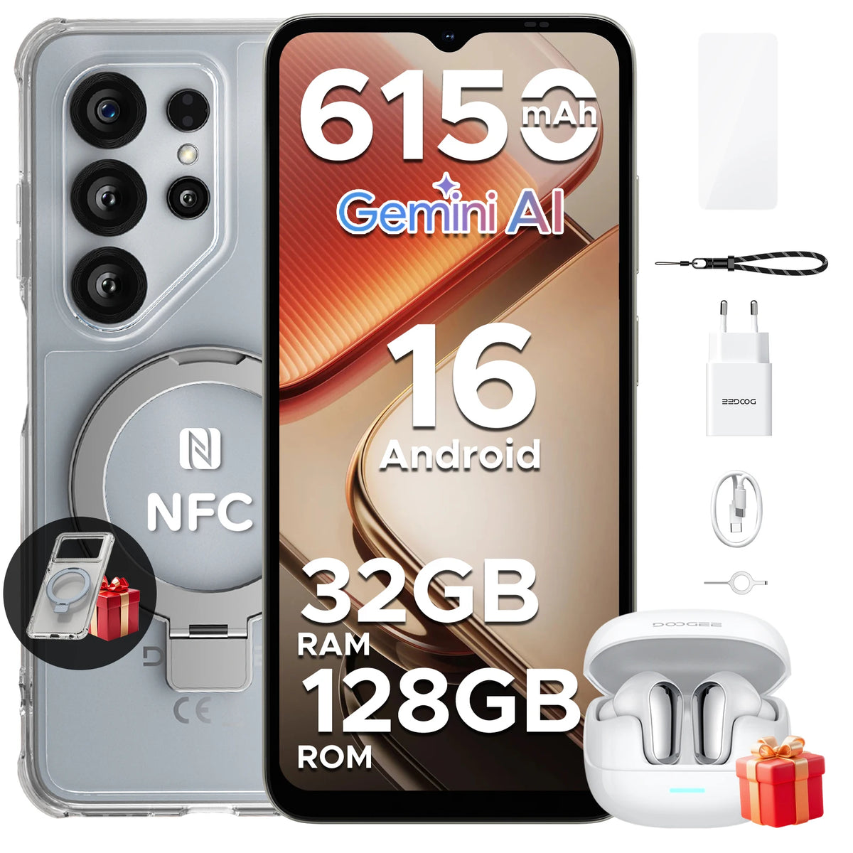 Smartphone DOOGEE Note56X Pro Android 16 32GB 128GB Pantalla HD+ de 6.56" Batería de 6150mAh 13MP+8MP Widevine L1 NFC Teléfono móvil